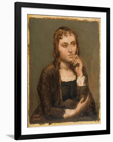 Pensive Young Brunette, C.1845-50 (Oil on Canvas)-Jean Baptiste Camille Corot-Framed Premium Giclee Print