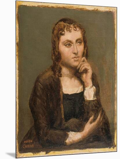 Pensive Young Brunette, C.1845-50 (Oil on Canvas)-Jean Baptiste Camille Corot-Mounted Giclee Print