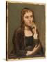 Pensive Young Brunette, C.1845-50 (Oil on Canvas)-Jean Baptiste Camille Corot-Stretched Canvas