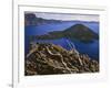 Penstemon Blooms on Cliff Overlooking Wizard Island-Steve Terrill-Framed Photographic Print