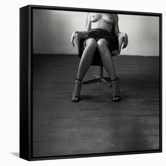 Pentacon Six Camera Shot of Topless Woman in Fishnet Stockings-Rafal Bednarz-Framed Stretched Canvas