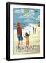 Pentwater, Michigan - Children Flying Kites-Lantern Press-Framed Art Print