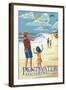 Pentwater, Michigan - Children Flying Kites-Lantern Press-Framed Art Print