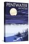 Pentwater, Michigan - Full Moon Night Scene-Lantern Press-Stretched Canvas