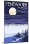 Pentwater, Michigan - Full Moon Night Scene-Lantern Press-Mounted Art Print