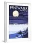 Pentwater, Michigan - Full Moon Night Scene-Lantern Press-Framed Art Print