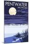 Pentwater, Michigan - Full Moon Night Scene-Lantern Press-Mounted Art Print