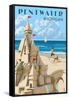 Pentwater, Michigan - Sandcastle-Lantern Press-Framed Stretched Canvas