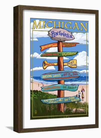 Pentwater, Michigan - Sign Destinations-Lantern Press-Framed Art Print