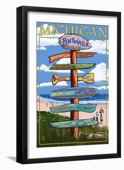 Pentwater, Michigan - Sign Destinations-Lantern Press-Framed Art Print