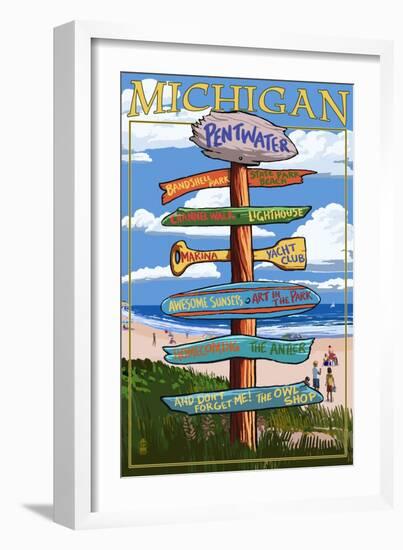 Pentwater, Michigan - Sign Destinations-Lantern Press-Framed Art Print