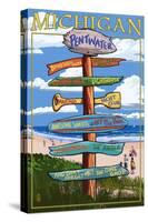 Pentwater, Michigan - Sign Destinations-Lantern Press-Stretched Canvas