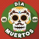 Design in Flat Style with a round Button with Traditional Colorful Mexican Skull for Dia De Los Mue-PenWin-Art Print