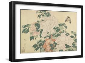 Peonies and Butterfly, C. 1830-1831-Katsushika Hokusai-Framed Giclee Print