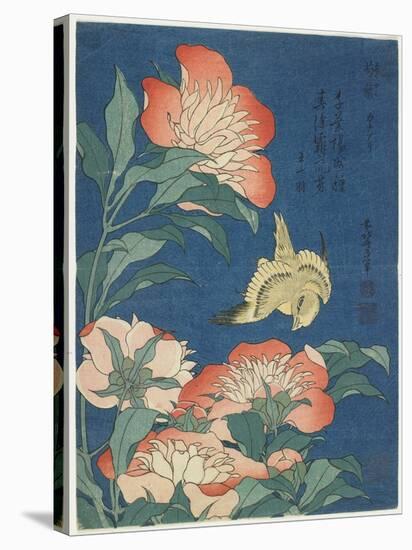 Peonies and Canary, C. 1833-Katsushika Hokusai-Stretched Canvas