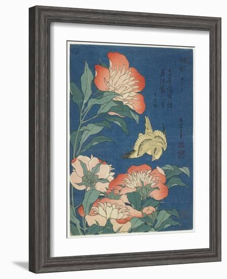 Peonies and Canary, C. 1833-Katsushika Hokusai-Framed Giclee Print