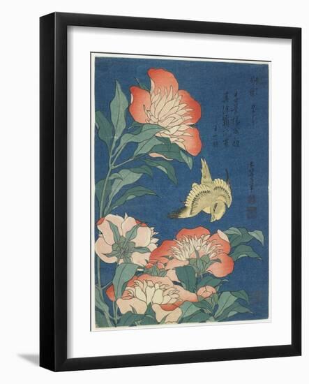 Peonies and Canary, C. 1833-Katsushika Hokusai-Framed Giclee Print