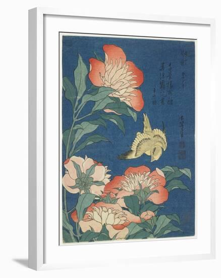 Peonies and Canary, C. 1833-Katsushika Hokusai-Framed Giclee Print