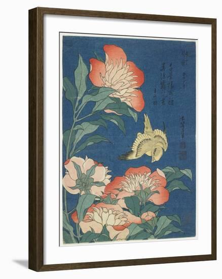 Peonies and Canary, C. 1833-Katsushika Hokusai-Framed Giclee Print