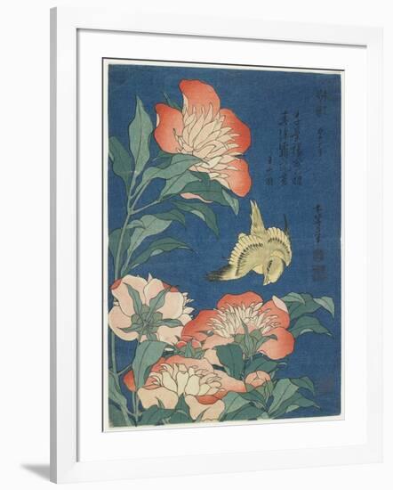 Peonies and Canary, C. 1833-Katsushika Hokusai-Framed Giclee Print