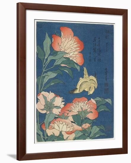 Peonies and Canary, C. 1833-Katsushika Hokusai-Framed Giclee Print