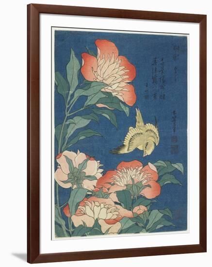 Peonies and Canary, C. 1833-Katsushika Hokusai-Framed Giclee Print