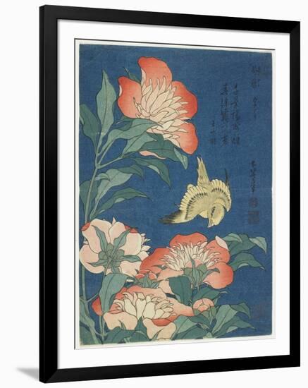 Peonies and Canary, C. 1833-Katsushika Hokusai-Framed Giclee Print