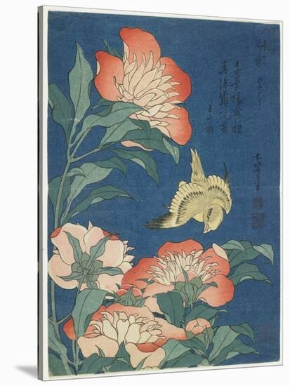 Peonies and Canary, C. 1833-Katsushika Hokusai-Stretched Canvas