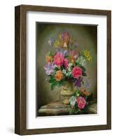 Peonies and Irises in a Ceramic Vase-Albert Williams-Framed Giclee Print