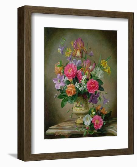 Peonies and Irises in a Ceramic Vase-Albert Williams-Framed Giclee Print