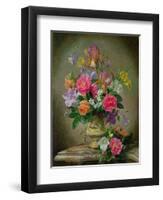 Peonies and Irises in a Ceramic Vase-Albert Williams-Framed Giclee Print