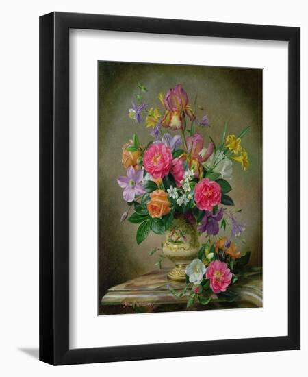 Peonies and Irises in a Ceramic Vase-Albert Williams-Framed Giclee Print