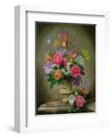 Peonies and Irises in a Ceramic Vase-Albert Williams-Framed Giclee Print