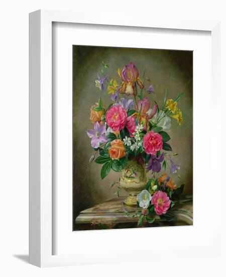 Peonies and Irises in a Ceramic Vase-Albert Williams-Framed Giclee Print