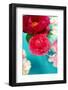 Peonies and Ranunculus Blossoms in Red and Rose, Swimming in Gloriously Blue Water-Alaya Gadeh-Framed Photographic Print