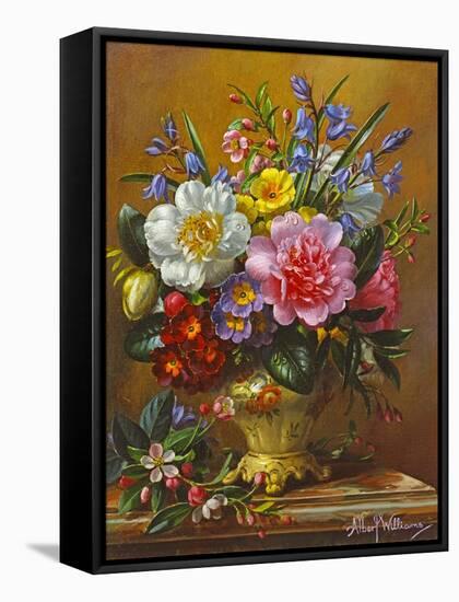 Peonies, Bluebells and Primulas-Albert Williams-Framed Stretched Canvas
