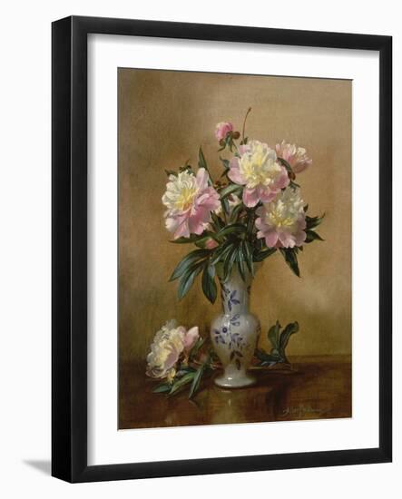 Peonies in a Blue and White Vase-Albert Williams-Framed Giclee Print