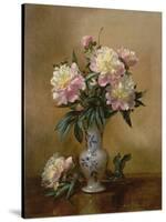 Peonies in a Blue and White Vase-Albert Williams-Stretched Canvas