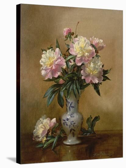 Peonies in a Blue and White Vase-Albert Williams-Stretched Canvas