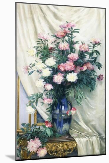 Peonies in a Blue Vase on a Draped Regency Giltwood Console Table-Albert Aublet-Mounted Giclee Print