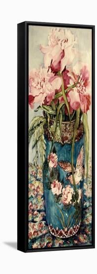 Peonies in a Cloisonne Vase-Joan Thewsey-Framed Stretched Canvas