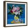 Peonies in a Yellow and White Jug, 2021 (Acrylic)-Ann Oram-Framed Giclee Print