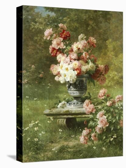 Peonies in an Urn in a Garden-Louis Lemaire-Stretched Canvas