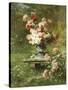 Peonies in an Urn in a Garden-Louis Lemaire-Stretched Canvas