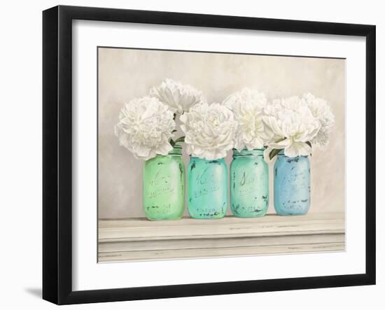 Peonies in Mason Jars-Jenny Thomlinson-Framed Giclee Print