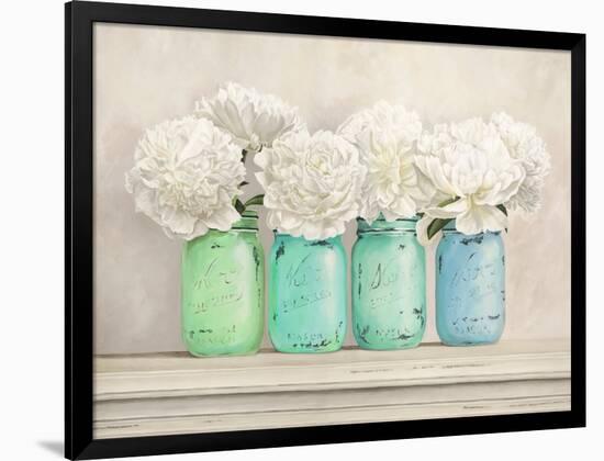 Peonies in Mason Jars-Jenny Thomlinson-Framed Giclee Print