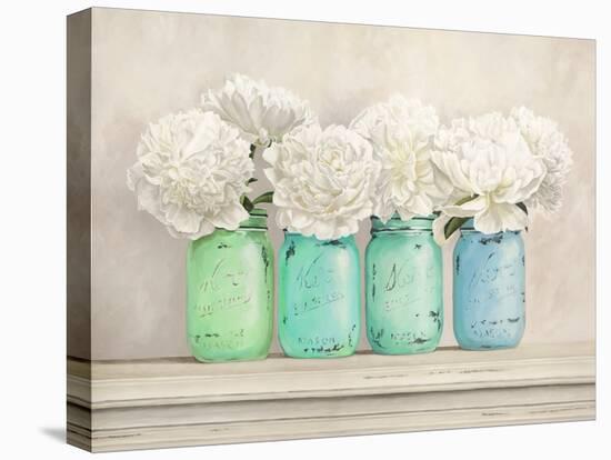 Peonies in Mason Jars-Jenny Thomlinson-Stretched Canvas