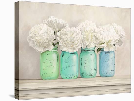 Peonies in Mason Jars-Jenny Thomlinson-Stretched Canvas