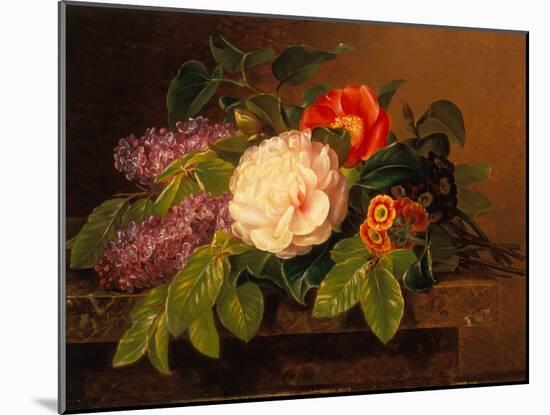 Peonies, Lilac and Primulae on a Marble Ledge-Johan Laurents Jensen-Mounted Giclee Print