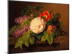 Peonies, Lilac and Primulae on a Marble Ledge-Johan Laurents Jensen-Mounted Giclee Print